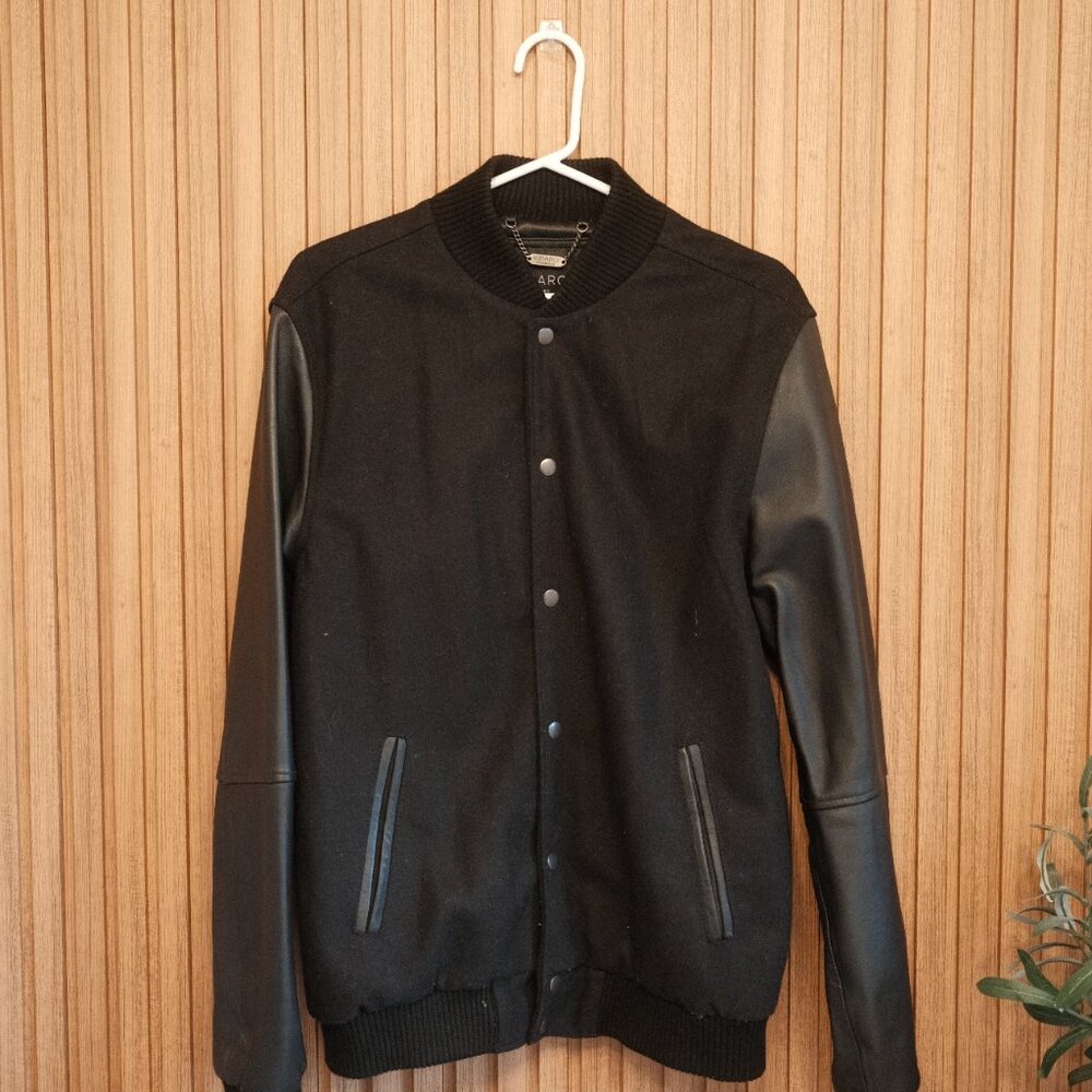 Viparo Premium Black Varsity Bomber Jacket Leather Sleeves Size Large